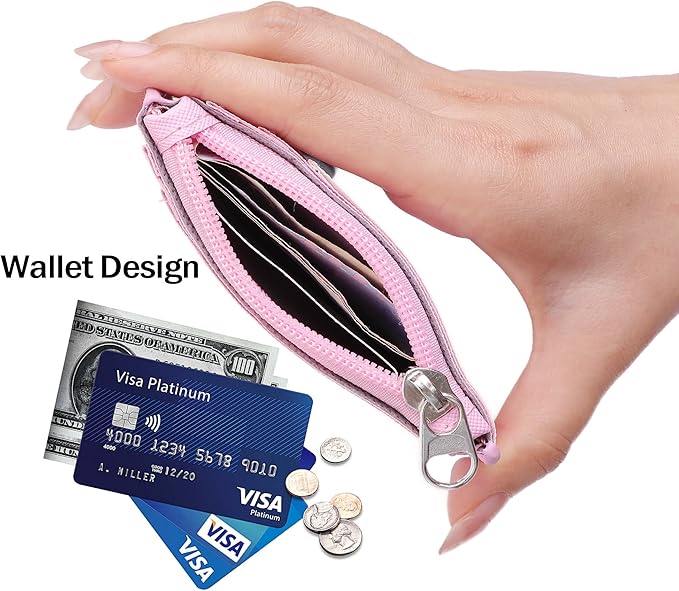 【2025 New】 Cute ID Badge Holder Retractable Lanyard Reel Clip with Heavy Duty Carabiner,5 Card Slots in2 Sided with Key Ring and Zipper for Students Teens Boys Girls Office Staff Women (01 Pink CatA)