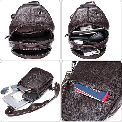 NIUCUNZH Crocodile Leather Sling Bag with Leather Strap, 3 Zipper Crossbody Shoulder Bags for Travel Hike Everyday Carry