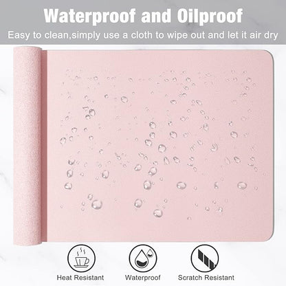 Hsurbtra Desk Pad, 35.5" x 17" PU Leather Desk Mat, XXL Extended Mouse Pad, Waterproof Desktop Blotter Protector, Non-Slip Ultra Thin Large Laptop Keyboard Writing Mat for Office Home, Pink