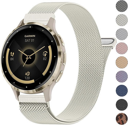 18mm Metal Bands for Garmin Venu 3S / Venu 4 41mm / Venu 2S / Vivoactive 4S / Vivomove 3S / Forerunner 265s Watch Bands, Quick Release Stainless Steel Metal Replacement Wristband Strap for Garmin Forerunner 255s/265s Bands Women Men