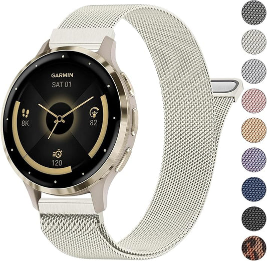 18mm Metal Bands for Garmin Venu 3S / Venu 4 41mm / Venu 2S / Vivoactive 4S / Vivomove 3S / Forerunner 265s Watch Bands, Quick Release Stainless Steel Metal Replacement Wristband Strap for Garmin Forerunner 255s/265s Bands Women Men