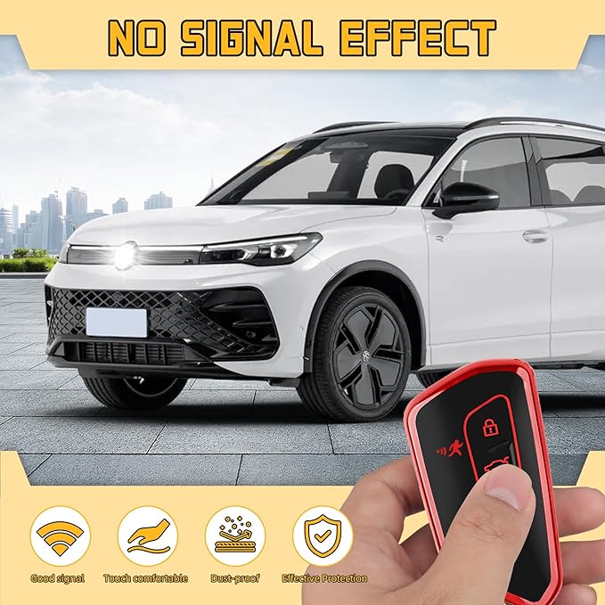 FT FUNTOR Key Fob Cover for Volkswagen,Soft TPU Full Protection Case Compatibale With VW Golf GTI Atlas Skoda Octavia ID3 ID4 MK8 (Red, 4 Buttons)