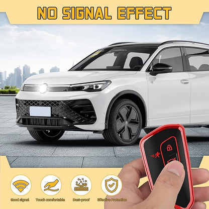 FT FUNTOR Key Fob Cover for Volkswagen,Soft TPU Full Protection Case Compatibale With VW Golf GTI Atlas Skoda Octavia ID3 ID4 MK8 (Red, 4 Buttons)