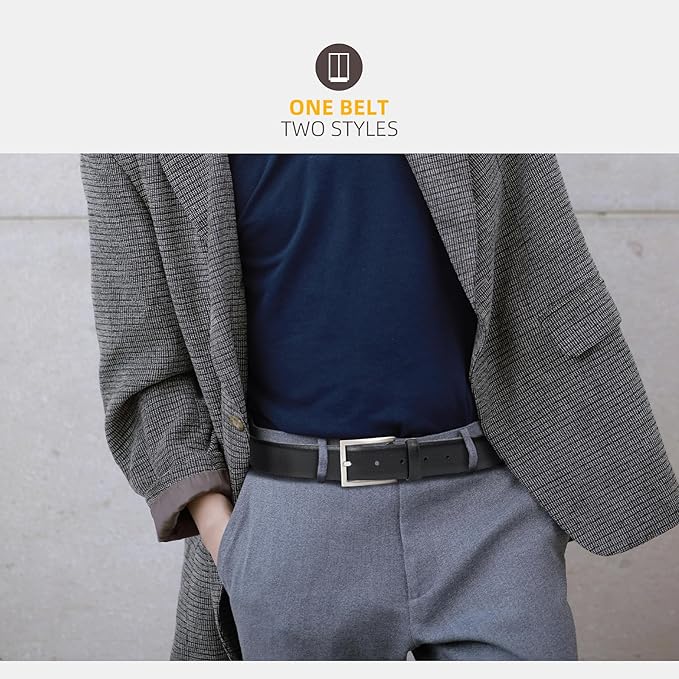 Mens Genuine Leather Dress Belt Classic Casual Belt with Single Prong Buckle for Jeans Pants Work and Business