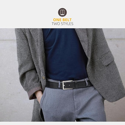 Mens Genuine Leather Dress Belt Classic Casual Belt with Single Prong Buckle for Jeans Pants Work and Business