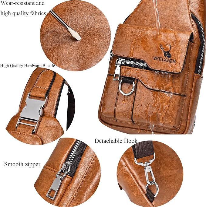 ANPTER Sling Bag for Men Crossbody Chest Bag,PU leather Over the Shoulder Purse Cross Body Sling Backpack for Travel