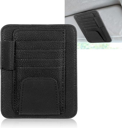 Small Leather Car Sun Visor Organizer and Insurance Card Holder, Auto Car Sun Visor Organizer, Multifunctional Auto Interior Accessories Storage Pocket for Card License Registration Document, Pen, Key