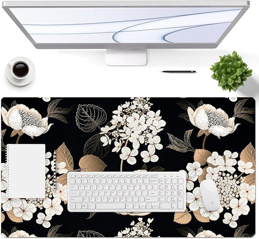 Large Desk Mat, Dual Side PU Leather Waterproof Mousepad Desk Pad, Desk Protector Writing Pads Desk Accessories for Office and Home (C-Black Gold Flower, 24''X14'')