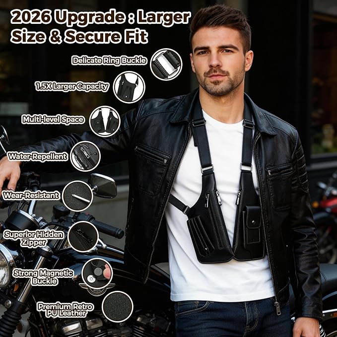 ECGER Large Double Shoulder Armpit Bag - Underarm Holster for Men, Anti-Theft Concealed Crossbody Wallet|phone Pouch for Outdoor Travel Cycling Work, Premium PU Leather (Black Armpit Bag)