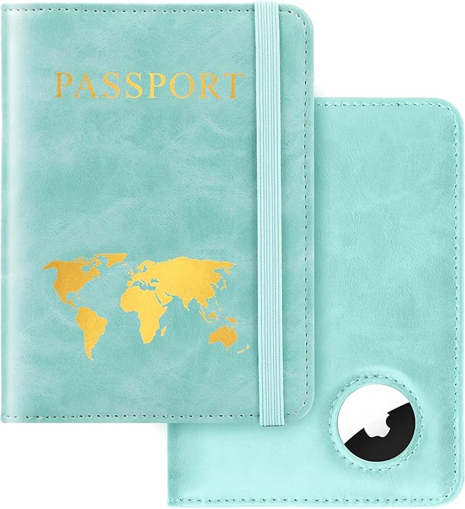 Passport Holder for Travel Women Men - Passport Cover Wallet with Airtag Slot - RFID Blocking PU Leather Passport Holder Case with Card Holder, Pen Slot - Blue