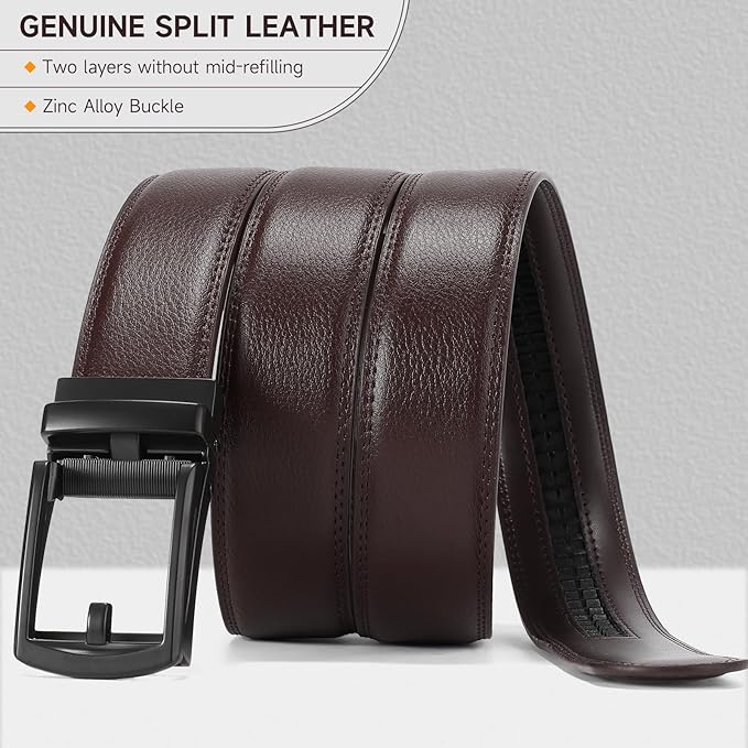 GAEKEAO Ratchet Belt for Men Genuine Leather 1 3/8" - Micro-Adjust Buckle Trim to Fit Dress Belt Casual to Formal Gift Boxed