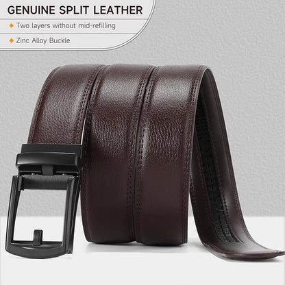 GAEKEAO Ratchet Belt for Men Genuine Leather 1 3/8" - Micro-Adjust Buckle Trim to Fit Dress Belt Casual to Formal Gift Boxed