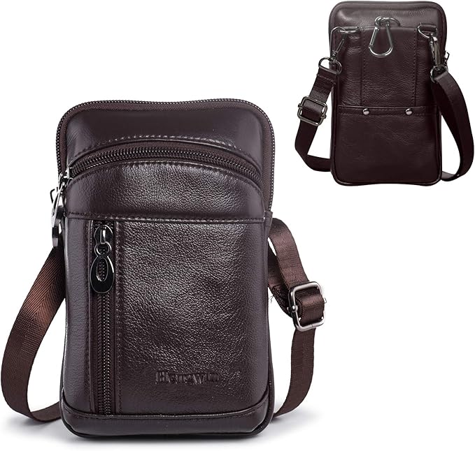 hengwin Leather Cell Phone Holster Fit for iPhone 17 Pro Max 16 Pro Max 15 Pro Max 14 Pro Max Samsung Galaxy A15 S25 Ultra Belt Pouch Crossbody Purse Messenger Bag Wallet Case with Belt Clip (Coffee)