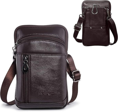 hengwin Leather Cell Phone Holster Fit for iPhone 17 Pro Max 16 Pro Max 15 Pro Max 14 Pro Max Samsung Galaxy A15 S25 Ultra Belt Pouch Crossbody Purse Messenger Bag Wallet Case with Belt Clip (Coffee)