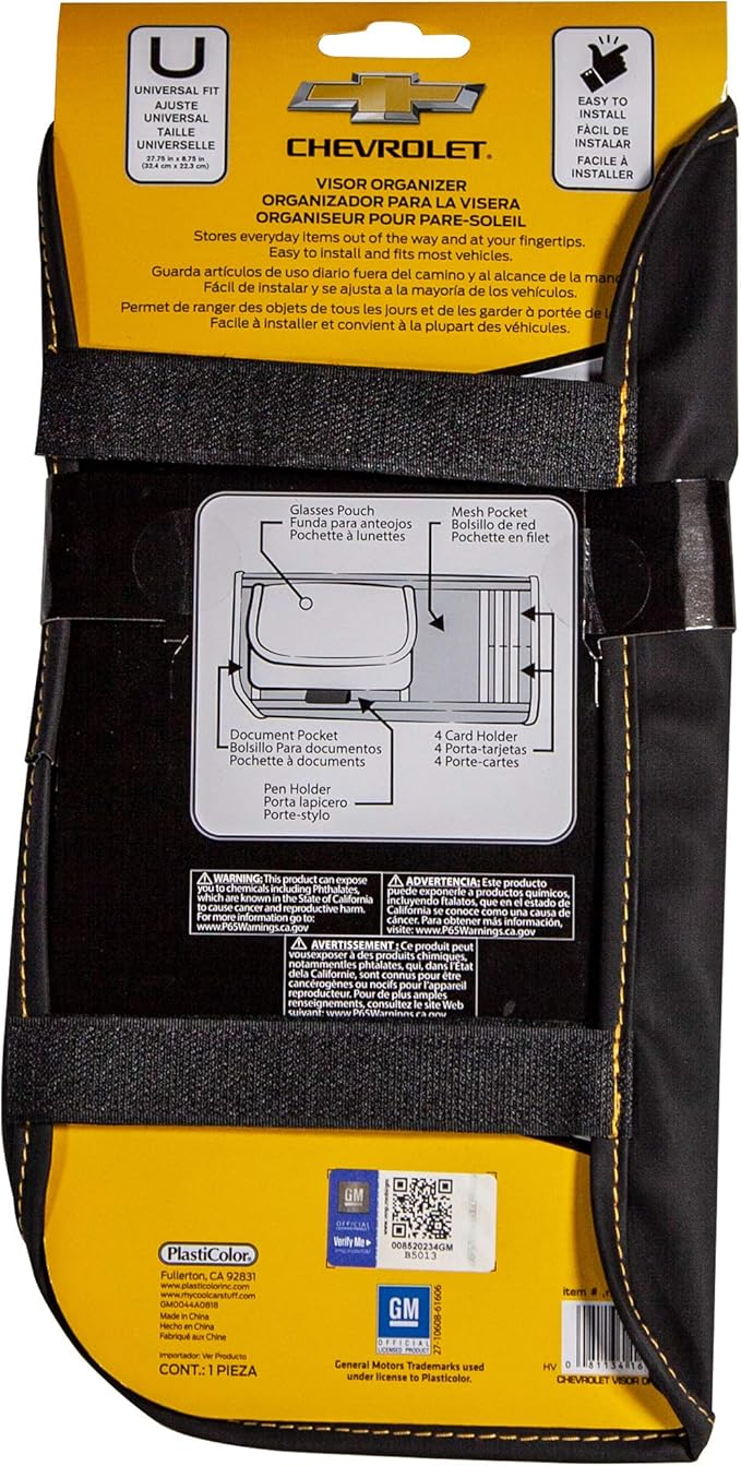 Plasticolor 006192R01 Chevy Chevrolet Logo Car Truck or SUV Sun Visor Organizer, Auto Interior Pocket Organizer, Registration Document Holder, Sunglass Storage Pouch Organizer