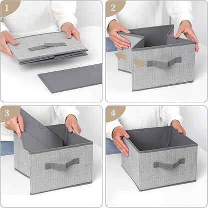 Storage Baskets, 11-Inch Woven Fabric Bins, Storage Cubes with Reinforced Handles, Organizer Bins for Closet Shelves, Foldable, for Toys, Clothes (2PCS/Grey-11*11*7.8inch)