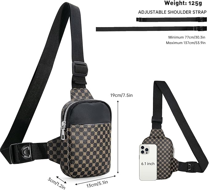 Long Keeper Mini Sling Bag - Women Men Vegan Leather Crossbody Phone Bag Waterproof Travel Running Chest Bag Casual Daypack