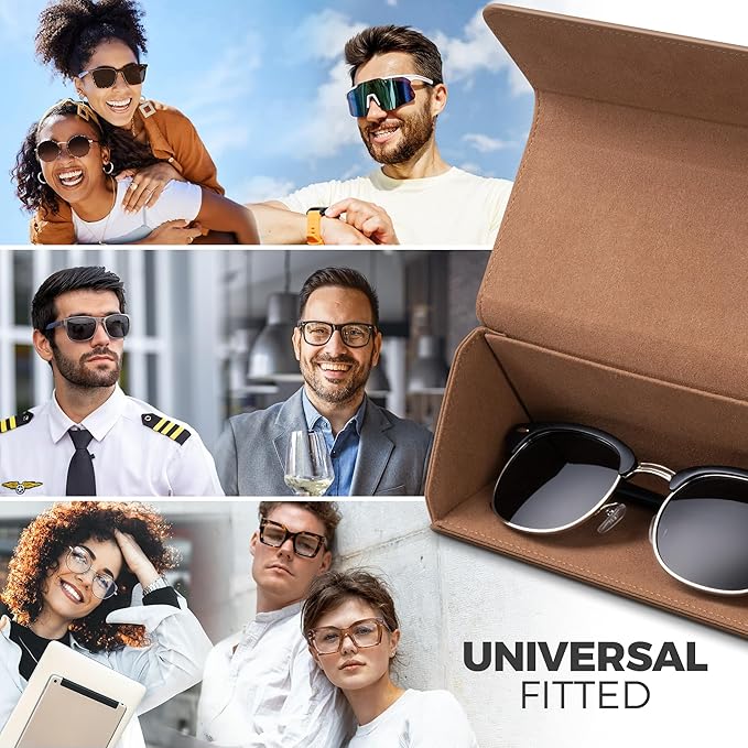 VULKIT Glasses Case, Foldable & Portable Design, Leather Hard Shell Folding Eyeglass Holder for Mens Womens