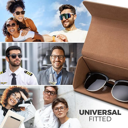 VULKIT Glasses Case, Foldable & Portable Design, Leather Hard Shell Folding Eyeglass Holder for Mens Womens