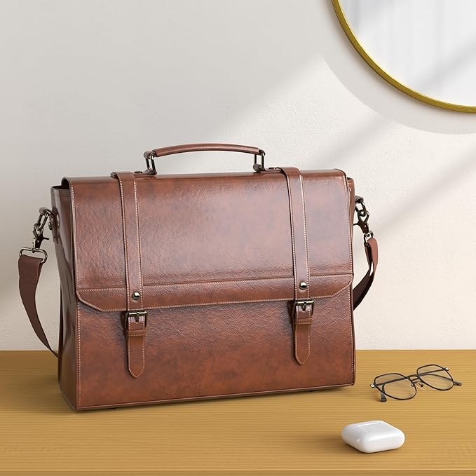 IGOLUMON Messenger Bag for Men 15.6 inch Vintage Leather Waterproof Laptop Briefcase Large Computer Laptop Bag Leather Satchel Bag Retro Shoulder Bag for Office Business Travel College, Brown | Vintage Leather, Waterproof, Laptop Briefcase, Retro Messe...