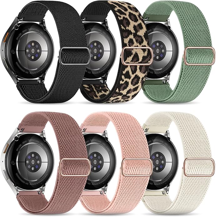 Stretchy Bands Compatible with Samsung Galaxy Watch 7 6 4 5 Band 40mm 44mm/Watch 6 4 Classic 47mm 43mm 42mm 46mm/5 Pro/FE/Active 2, 6 Pack 20mm Nylon Sport Strap for Galaxy Watch 7 Band Women Men