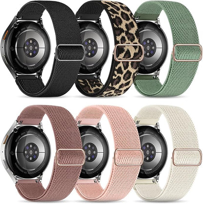 Stretchy Bands Compatible with Samsung Galaxy Watch 7 6 4 5 Band 40mm 44mm/Watch 6 4 Classic 47mm 43mm 42mm 46mm/5 Pro/FE/Active 2, 6 Pack 20mm Nylon Sport Strap for Galaxy Watch 7 Band Women Men