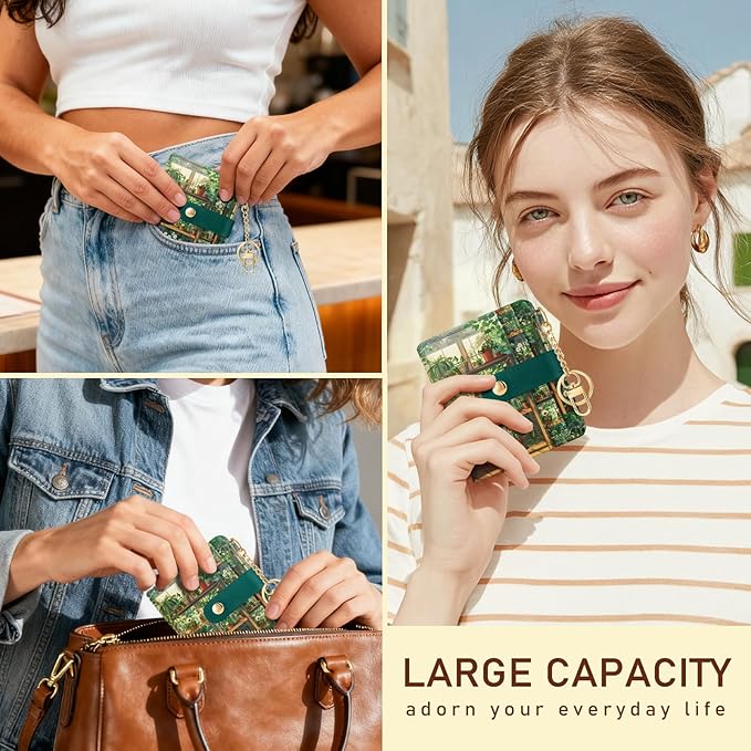 Jogjam Plants Flower Pots Rfid Girls Girly Teen Wallet, Small Slim Thin Compact Travel Credit Card Women Wallet, PU Leather Bifold Cash Zipper Coin Pocket ID Window for Female Ladies Gifts