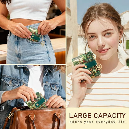 Jogjam Plants Flower Pots Rfid Girls Girly Teen Wallet, Small Slim Thin Compact Travel Credit Card Women Wallet, PU Leather Bifold Cash Zipper Coin Pocket ID Window for Female Ladies Gifts