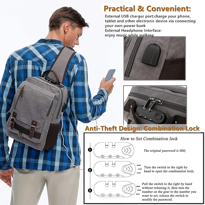 Leaper Retro Crossbody Bag Sling Bag Canvas Messenger Bag for Men Women Shoulder Bag Crossbody Handbags Satchel Travel Bag