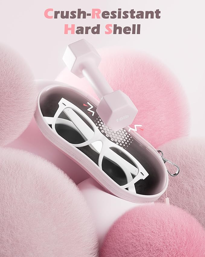ProCase Sunglasses Case, Hard EVA Shell Shockproof Eyeglass Case for Men Women with Metal Hanging Hook and Velvet Lining, Travel Zipper Sport Glasses Holder Organizer for Gifts- Lightpink