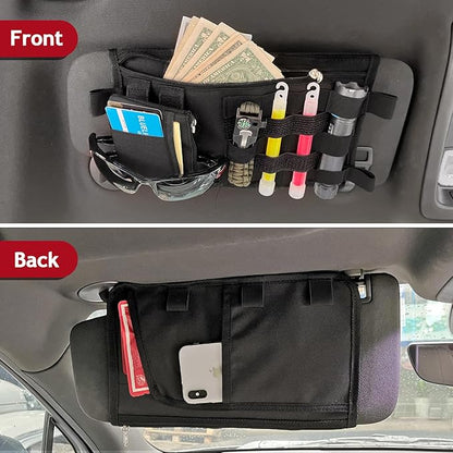 Molle Visor Panel Organizer, Tactical Car Sun Visor Cover Molle Webbing Compatible Elastic Slots Vehicle Visor Storage Holder Pouch for All Vehicle