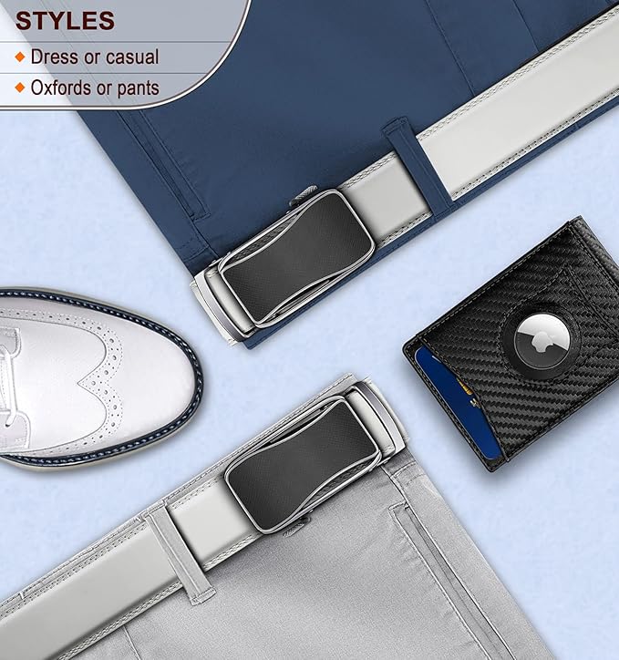 BULLIANT Mens Ratchet Belt,Leather Adjustable Slide Belt For Gift Mens Dress Casual 1 3/8",Size Adjustable