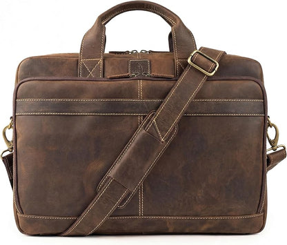 Full Grain Leather Messenger Bag for Men, 16” Briefcase Laptop Satchel Vintage Professional Office Work & Travel Bag
