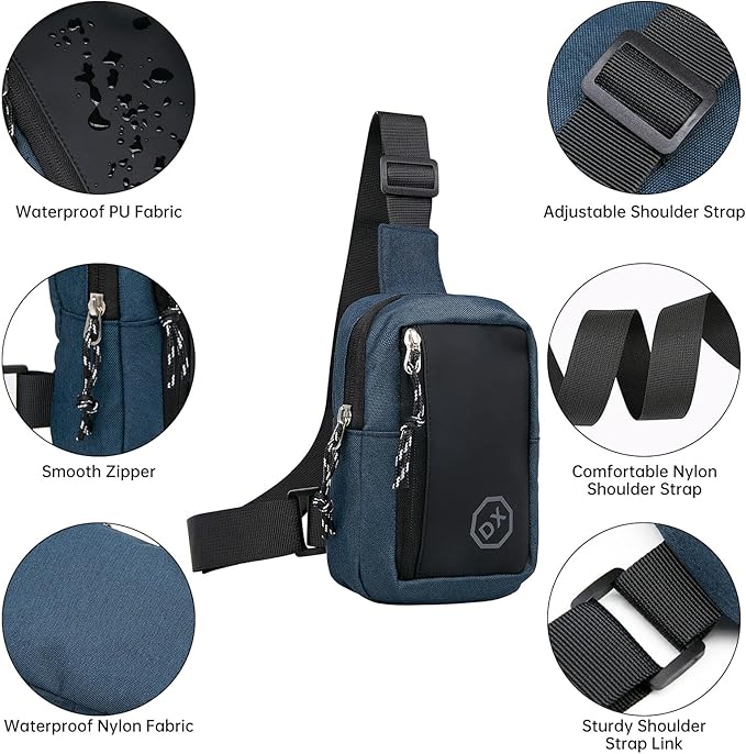 Long Keeper Mini Sling Bag - Women Men Vegan Leather Crossbody Phone Bag Waterproof Travel Running Chest Bag Casual Daypack