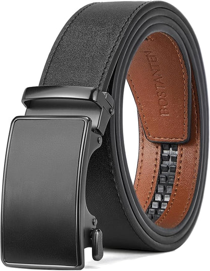 BOSTANTEN Mens Belt Leather Ratchet Belt For Men Dress and Casual with Adjustable Buckle, Trim to Fit