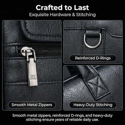 Men's Leather Laptop Bag 15 IN, Water-Resistant Briefcase Messenger Bag for Work, Business, Shoulder Crossbody Office Satchel