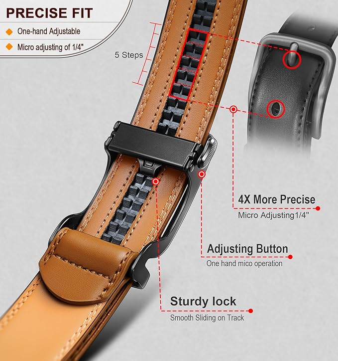 BULLIANT Men's Ratchet Belt Nontrimmable-Click Belt Adjustable for Men Gift Lightweight 1 3/8"