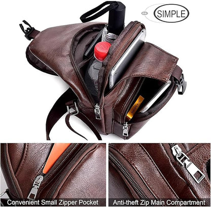 Peicees Leather Sling Bag Mens Crossbody Bag Chest Bag Sling Backpack for Men with USB Charge Port