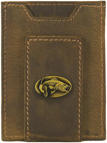 ZEP-PRO Bass Vintage Tan Leather Magnetic Front Pocket Wallet, Slim Stylish for Men