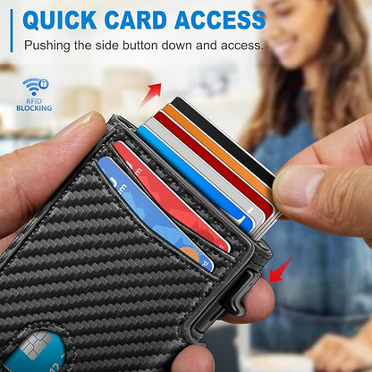 miyozi Wallet for Men, Magnetic Minimalist Slim Wallet with Pop Up Card Holder, 9 Cards RFID Blocking Metal Credit Card Case, Leather Wrapped Money Clip, ID Window & Small Item Slot, Gift Boxed