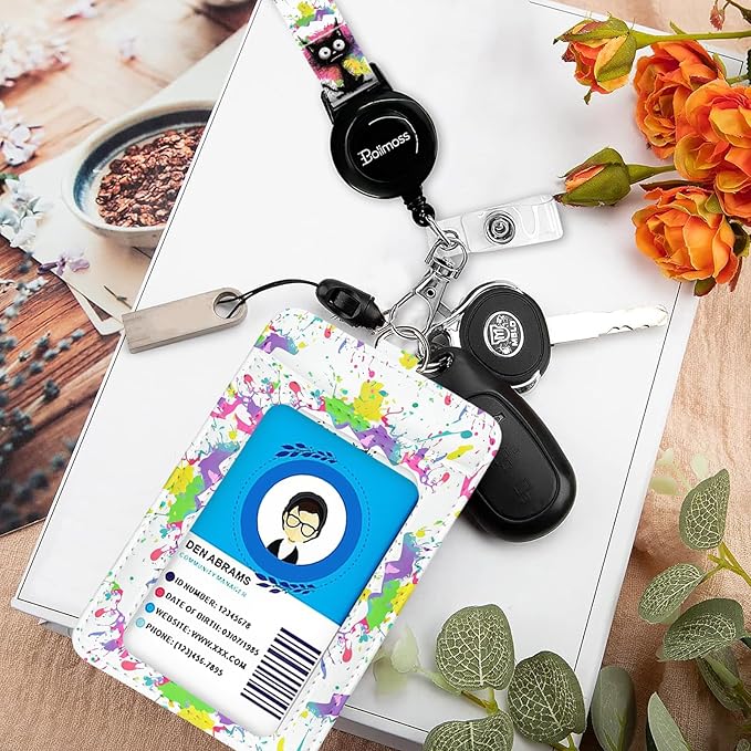 bolimoss Burnt Cat ID Badge Holder with Retractable Badge Reels, Funny Leather ID Badge Holder with Lanyard, Breakaway Neck Lanyards with Quick Release Buckles, ID Card Holder for Teacher Student Kids