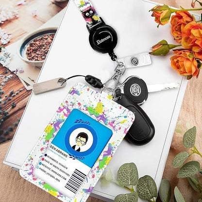 bolimoss Burnt Cat ID Badge Holder with Retractable Badge Reels, Funny Leather ID Badge Holder with Lanyard, Breakaway Neck Lanyards with Quick Release Buckles, ID Card Holder for Teacher Student Kids