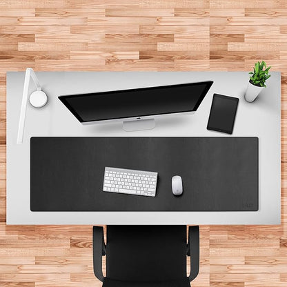 Cacoy 47''x16'' Large Leather Desk Pad, Extended Gaming Mouse Pad, Desk Mat for Keyboard, Computer Mat for Desk, 120x40cm PU Leather Desk Blotter, Waterproof Desk Protector for Office (Black)