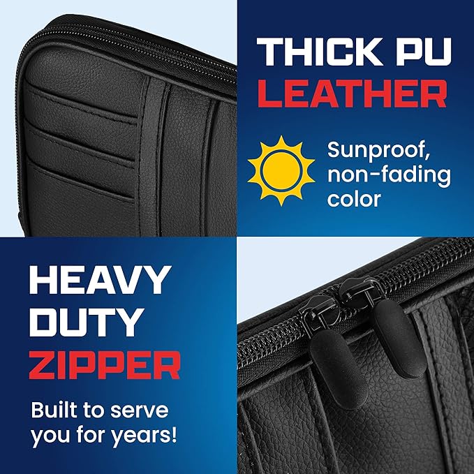 Car Sun Visor Organizer – Car, SUV, Truck Interior Accessories - Magnetic Glasses Holder & Full Length Horizontal Pockets, Allows Safe Driving - 12.2 X 6.1 in, Black