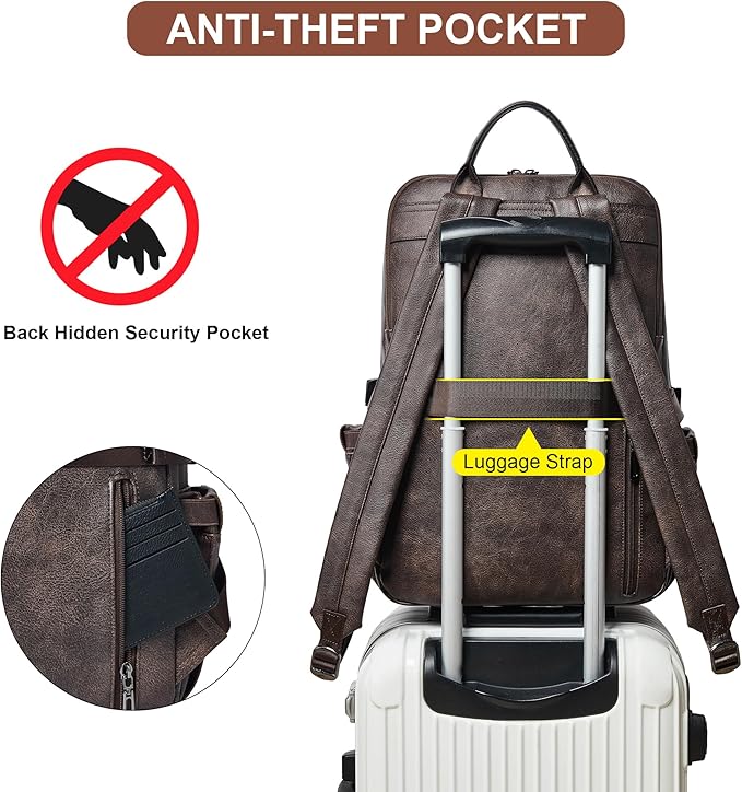 Shrrie Vegan Leather Laptop Backpack for Women,17 Inch Computer Backpack Purse for Work Business College Travel Teacher Nurse with Anti-theft Pocket & Giant Tumbler Holder Pocket,Chocolate