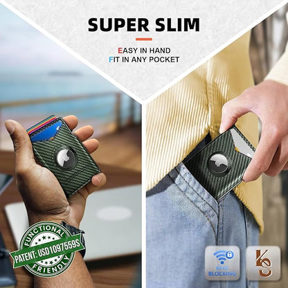 KEMISANT Airtag Wallet Men Gift,Mens Slim Front Pocket Wallet Money Clip Standard or Apple Airtag Use 3.8"×2.8"×0.9"