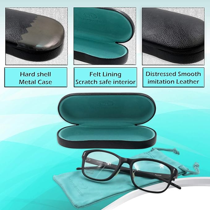 MyEyeglassCase Hard Shell Glasses case, Medium Eyeglasses Holder, Easy Open Lip for Men Women, Portable Sleeve Pouch & Cloth