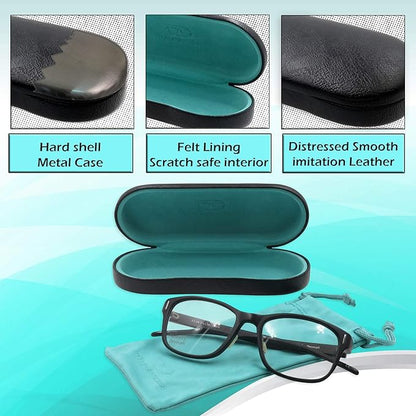 MyEyeglassCase Hard Shell Glasses case, Medium Eyeglasses Holder, Easy Open Lip for Men Women, Portable Sleeve Pouch & Cloth