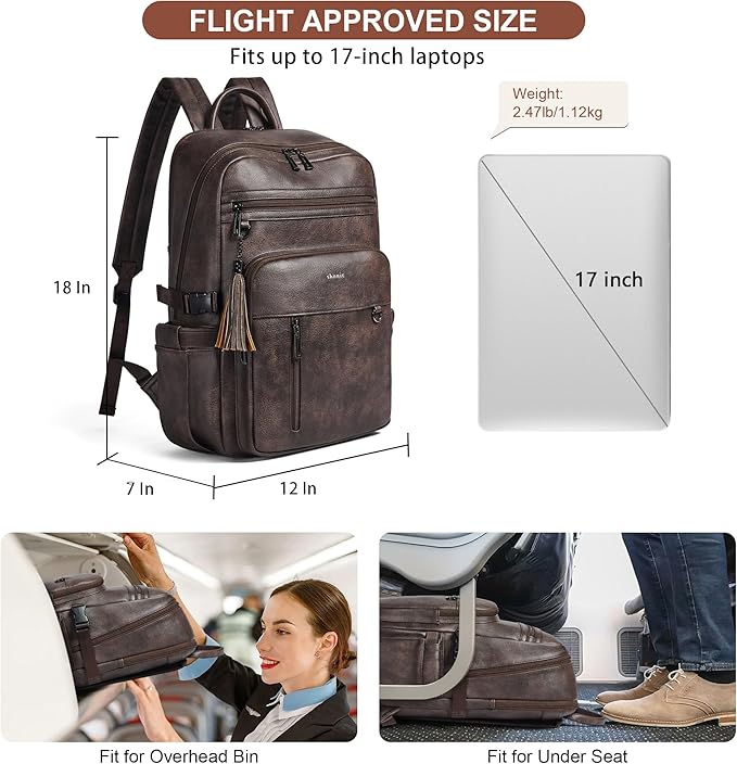 Shrrie Vegan Leather Laptop Backpack for Women,17 Inch Computer Backpack Purse for Work Business College Travel Teacher Nurse with Anti-theft Pocket & Giant Tumbler Holder Pocket,Chocolate