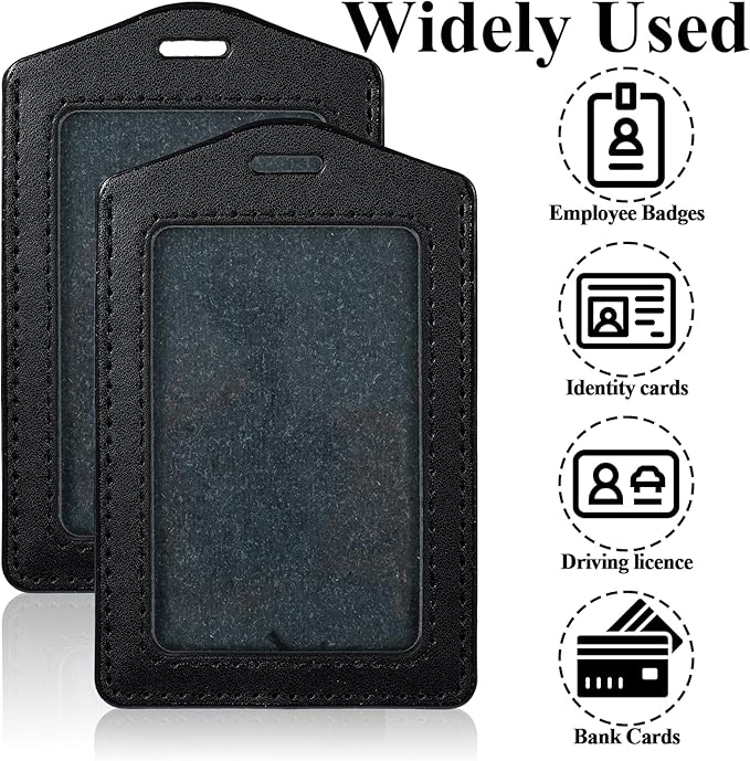 Manor 2 Pcs Leather ID Badge Holder Vertical Single-Side Clear Card Holder Waterproof Name ID Credit Cards Badge Holders for Office, Staff, Students, Employees